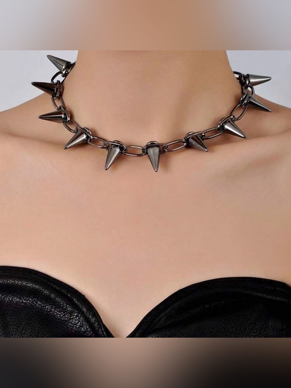 Gunmetal Spike Choker Necklace - Women Jewelry
